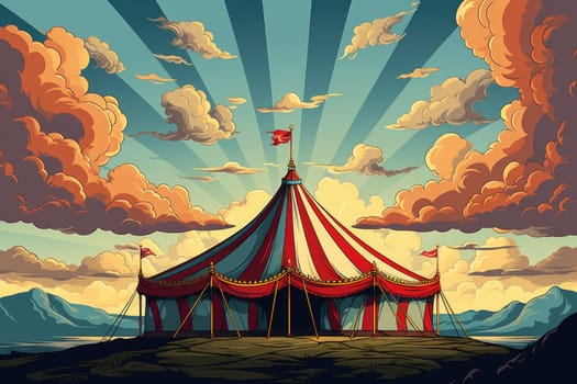 Circus tent against the sky with diverging rays. Circus poster, poster. World Circus Day.