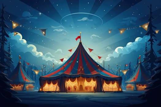 Circus tent against the sky with diverging rays. Circus poster, poster. World Circus Day.