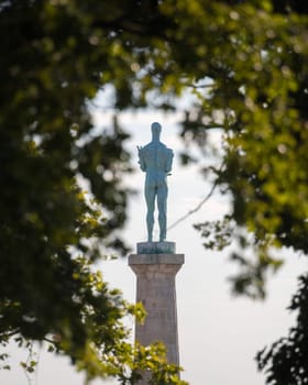 The victor monument photographed through trees perfectly from behind. High quality photo