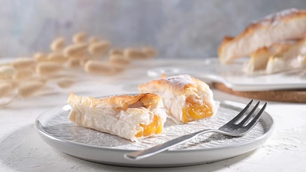 Typical portuguese sweets Pasteis de Vouzela served on countertop.