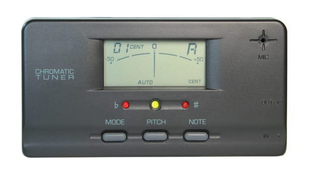 A digital chromatic tuner when tuned to A.