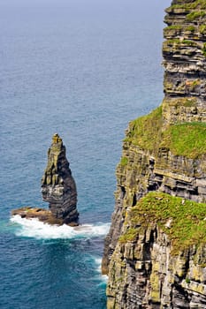 The Cliffs of Moher in County Clare, Ireland. This is on the Atlantic Ocean coastline.