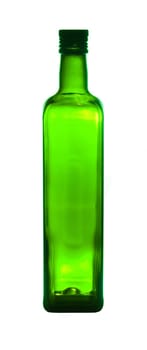 A green glass bottle on a white background