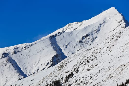 winter mountain landscape with a blue sky, Fagaras Mountains, Romania