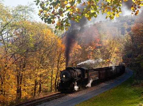 CUMBERLAND, MD - OCTOBER 17: Western Maryland Railroad steam train on October 17, 2011. This scenic railroad offers excursions pulled by a 1916 Baldwin locomotive