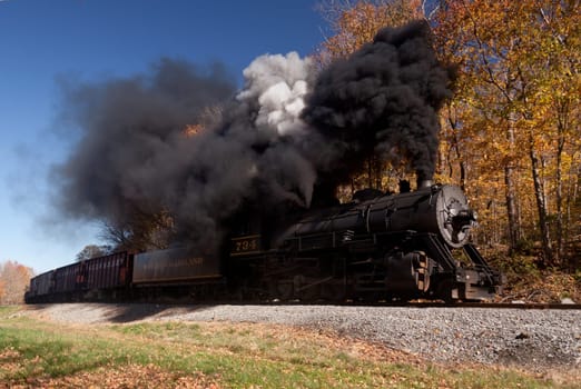 CUMBERLAND, MD - OCTOBER 17: Western Maryland Railroad steam train on October 17, 2011. This scenic railroad offers excursions pulled by a 1916 Baldwin locomotive