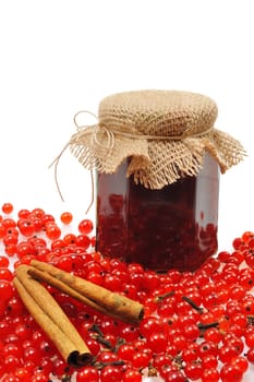 Jar of homemade red currant jam with fresh fruits