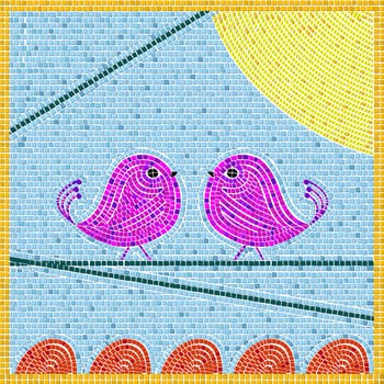 Tweet birds mosaic background, abstract art illustration