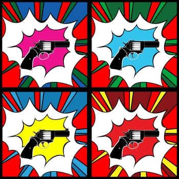 Pop art pistol, clip art illustration, icons