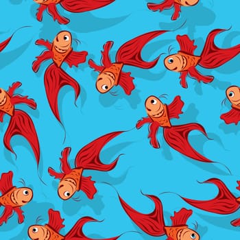 Happy red fish pattern, seamless background
