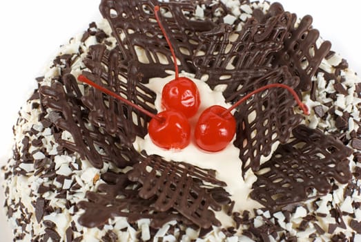 chocolate cake with berry isolated on a white