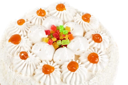 fruit jelly cake closeup isolated on a white