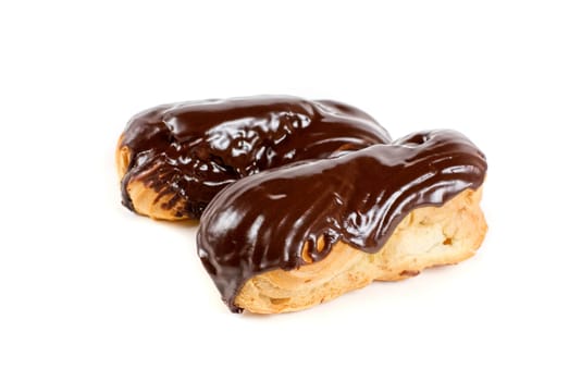 Chocolate Cream eclairs isolated on a white background