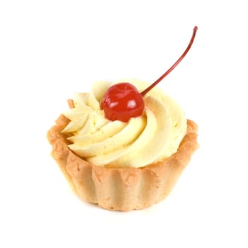 fresh baked cherry cupcake isolated on white and cherry