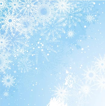 Grunge style background with various snowflake designs