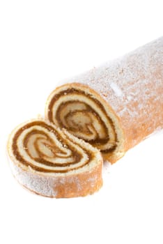 Swiss roll closeup isolated on a white background