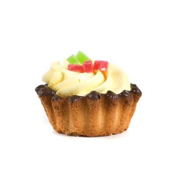 fresh fruit jelly cupcake isolated on white and cherry