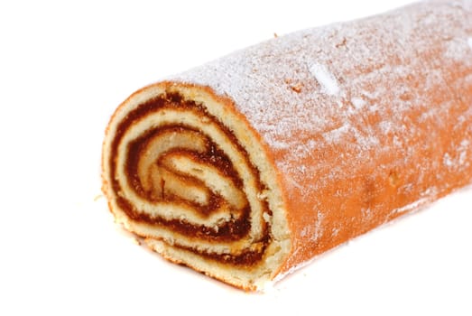 Swiss roll closeup isolated on a white background