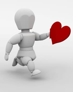 3d render of a man with valentines card