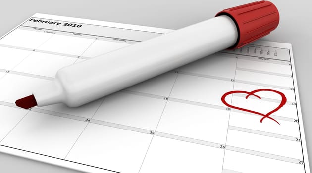 3D render of a marker marking the date on a calender