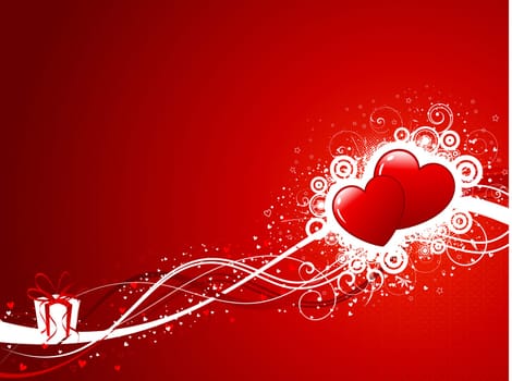 Decorative Valentines Day background with a gift and hearts