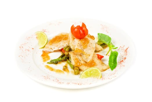 halibut filet roast at lime juice and vegetables