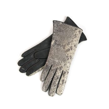 Grey modern female leather gloves isolated on a white