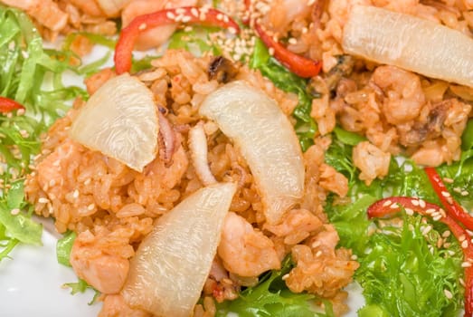 Rice with roast vegetables closeup