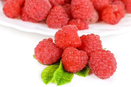 fresh raspberry closeup on a white background