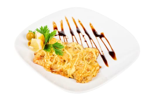Tasty fish pike perch with mix of vegetables