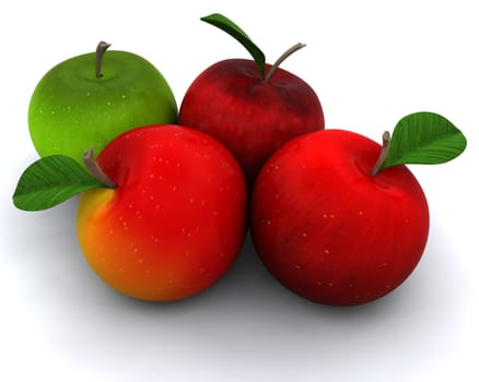 3D render of apples isolated on white