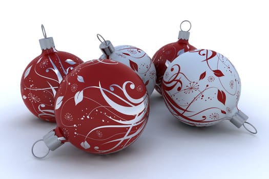 3D render of Christmas decorations on white