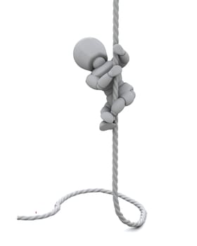 3D render of a man climbing a rope