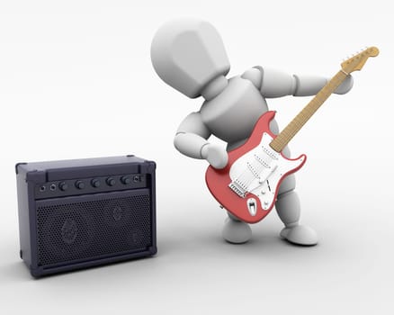 3D render of a man playing a guitar