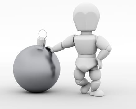 3D render of a man leaning on Christmas Decorations isolated on white