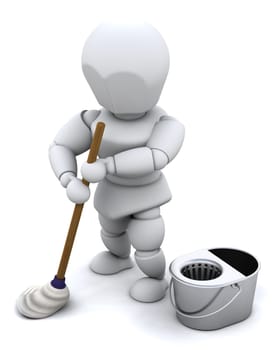 3D render of A Man moopping the floor