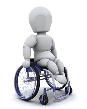 3d render of a man in a wheelchair isolated on white
