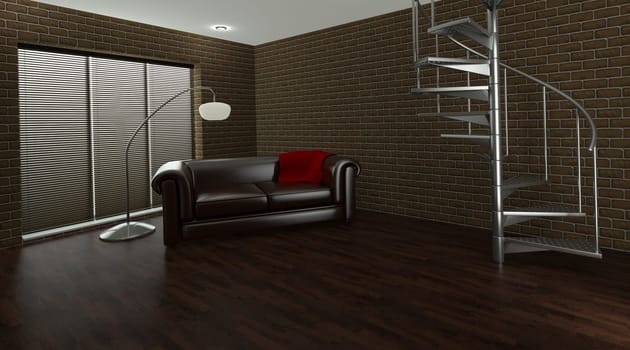 3D render of a Contemporary interior living space