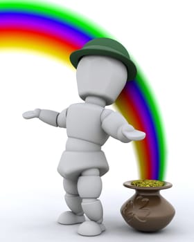 3d render of rainbow and pot of gold for st patricks day