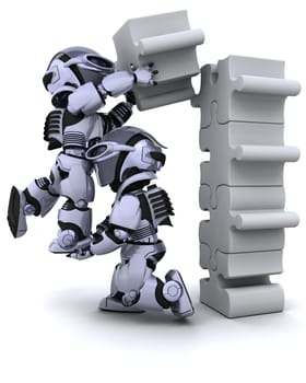 3D render of a robot solving jigsaw puzzle