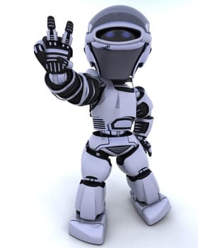 3D render of a robot presenting peace sign