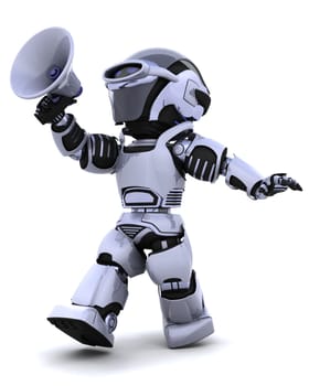 3D render of a robot shouting into bullhorn