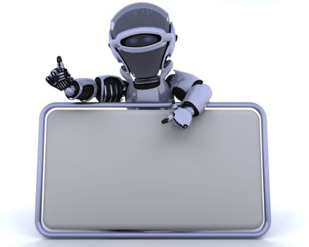 3D render of a robot and blank sign