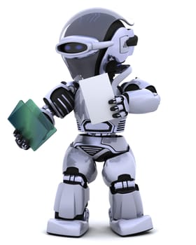 3D render of robot with document and folder