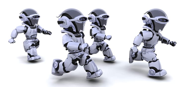 3d Render of robots competing in a race
