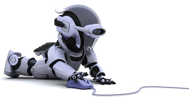 3D render of robot with a computer mouse