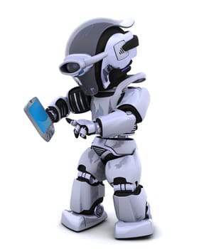 3D render of a robot character witha a palm pilot