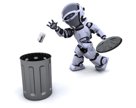 3D render of a robot with trash