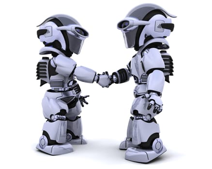 3d render of two robots shaking hands
