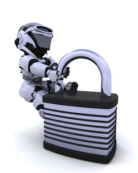 3D Render of a robot with padlock